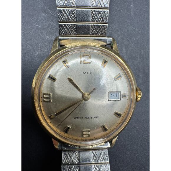 Vintage 60's Timex Marlin Hand-Winding Mechanical Date Watch Men's Two Tone - Picture 1 of 10